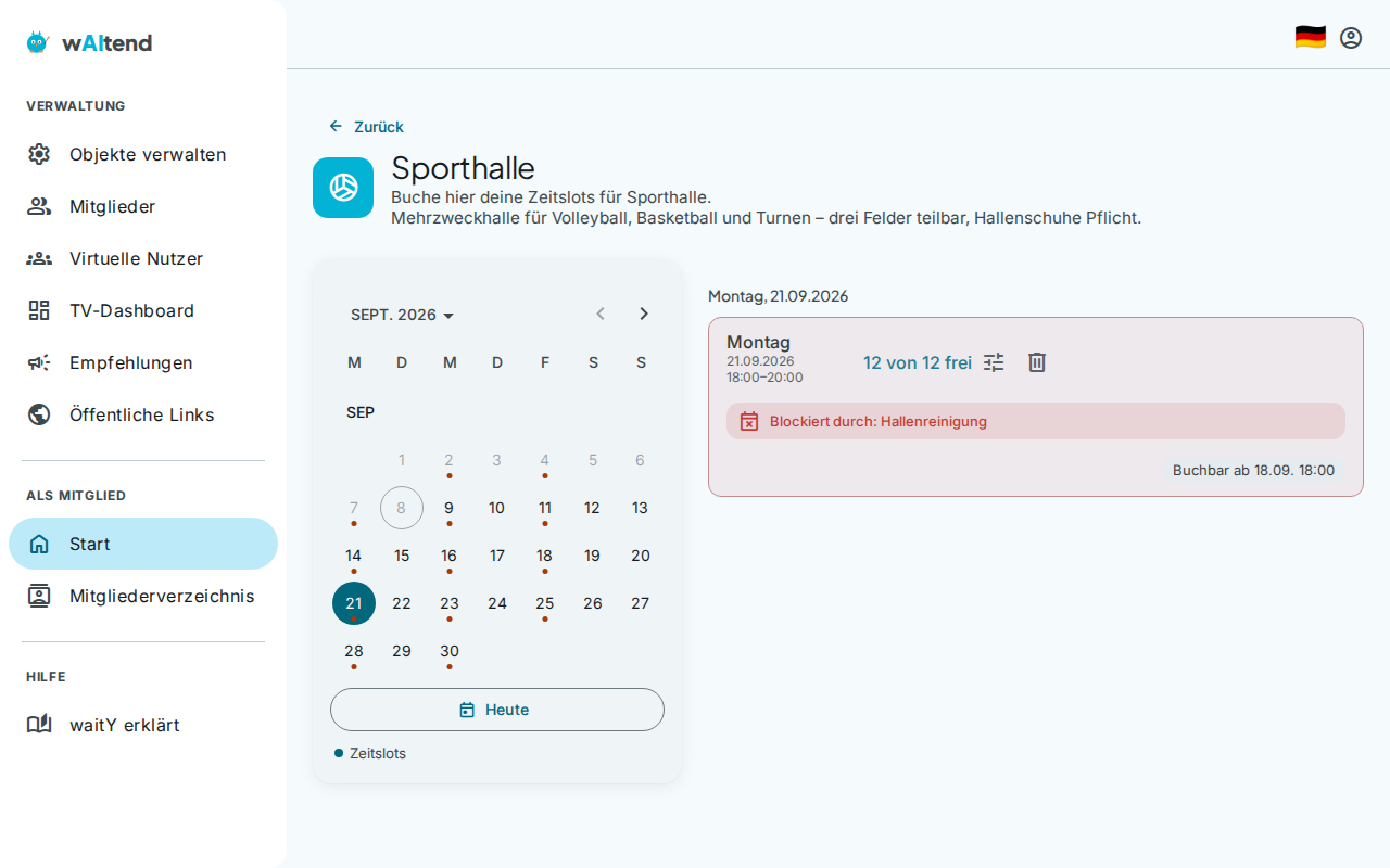 Zeitslot in waitend automatisch blockiert durch einen überschneidenden Kalendertermin