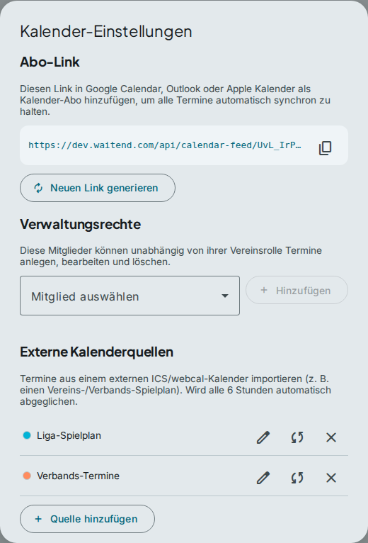 Externe Kalender einbinden